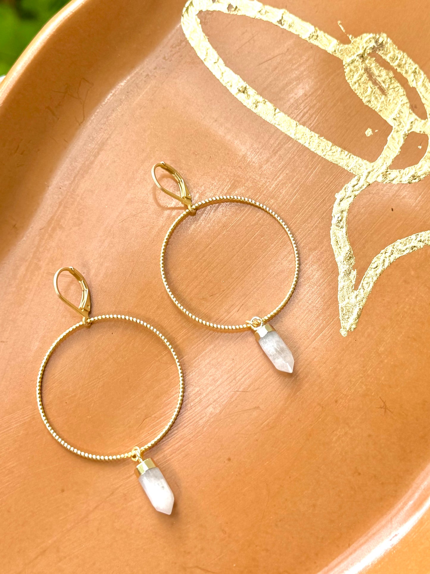 Rainbow Moonstone + Matte Gold Hoop Earrings