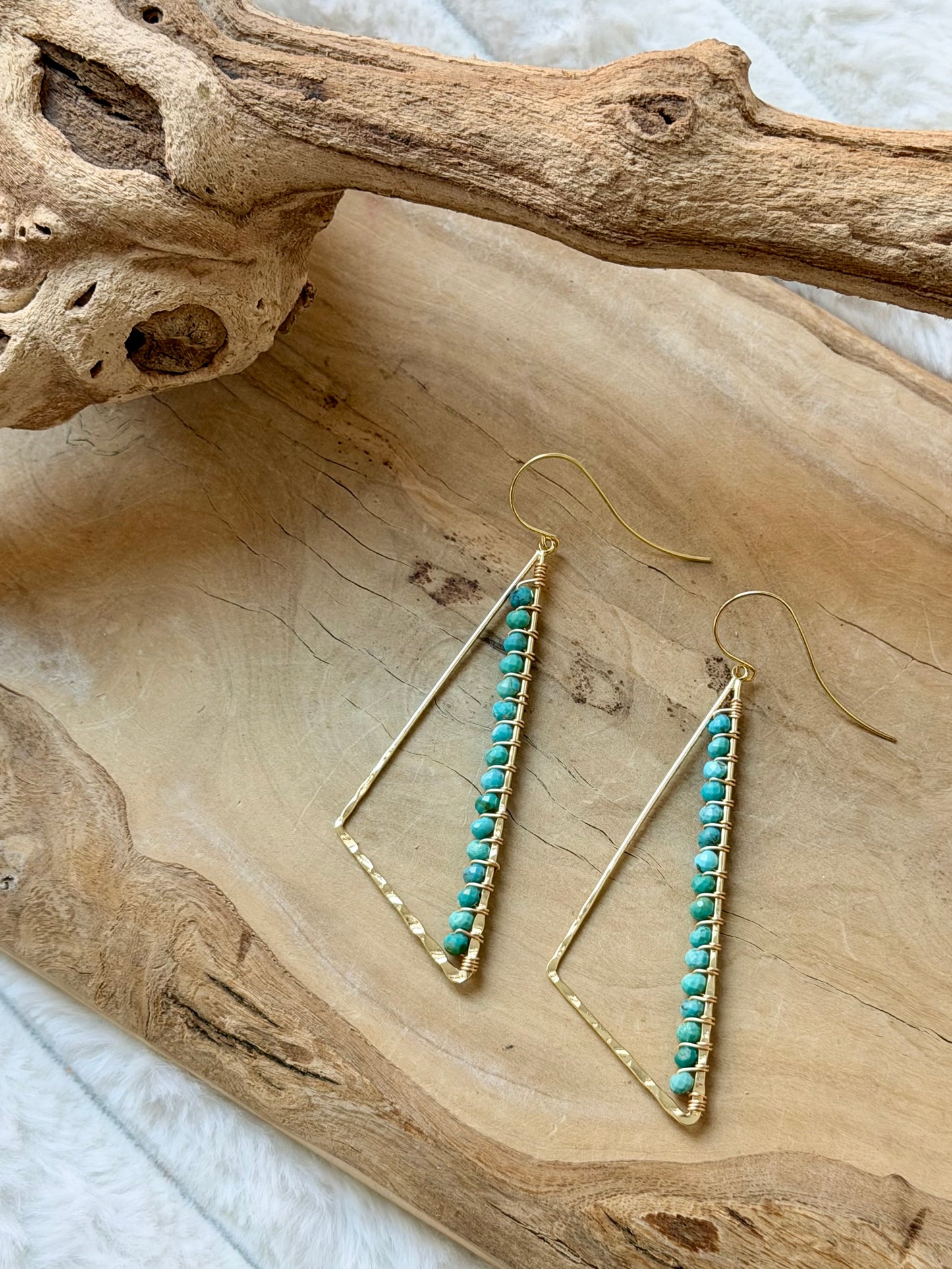 Turquoise + Gold Large Triangle Earrings