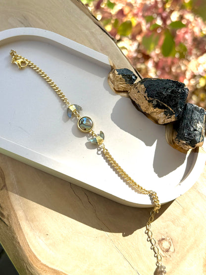 Labradorite + Abalone Gold Moon Bracelet