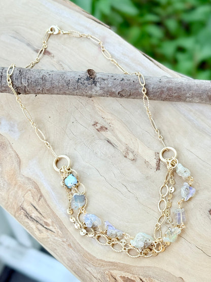 Rustic Ethiopian Opal + Matte Gold Necklace