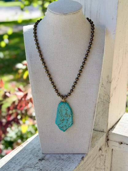Chunky Turquoise + Antique Brass Necklace