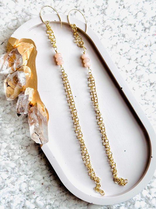 Peach Moonstone + Gold Long Duster Earrings