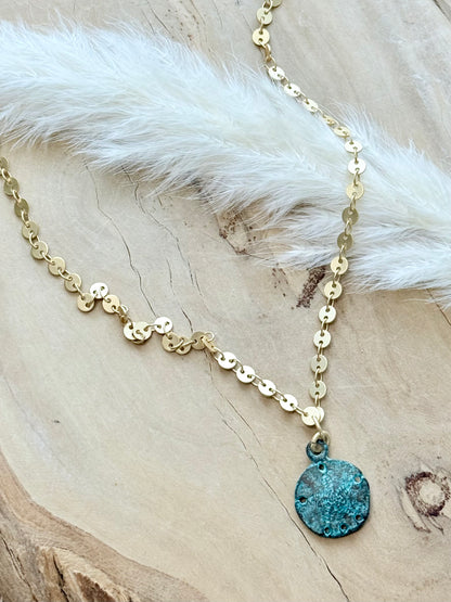 Copper Patina + Matte Gold Mini Sand Dollar Necklace