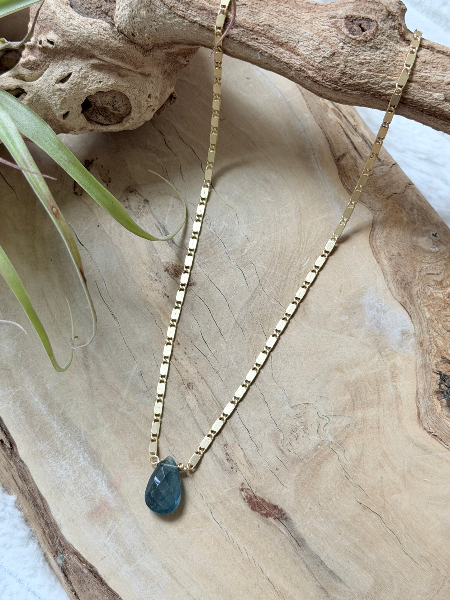 Moss Aquamarine + Matte Gold Mariner Chain Necklace
