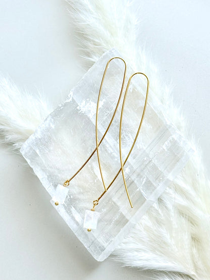 Moonstone + Gold Twister Threader Earrings