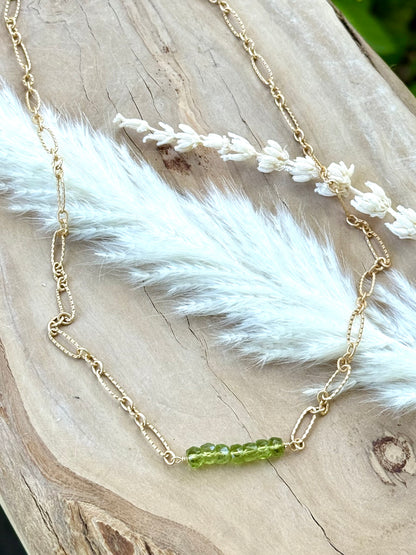 Peridot + Matte Gold Bar Necklace