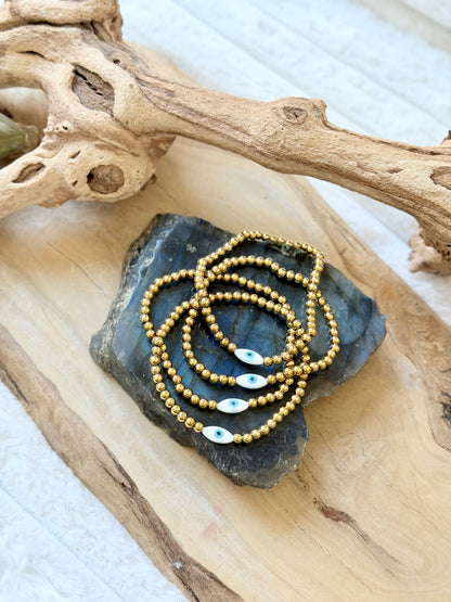 Mother of Pearl Evil Eye Stainless Steel Bracelet