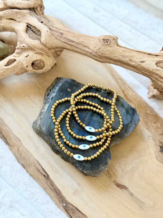 Mother of Pearl Evil Eye + Gold Stainless Steel Bracelet