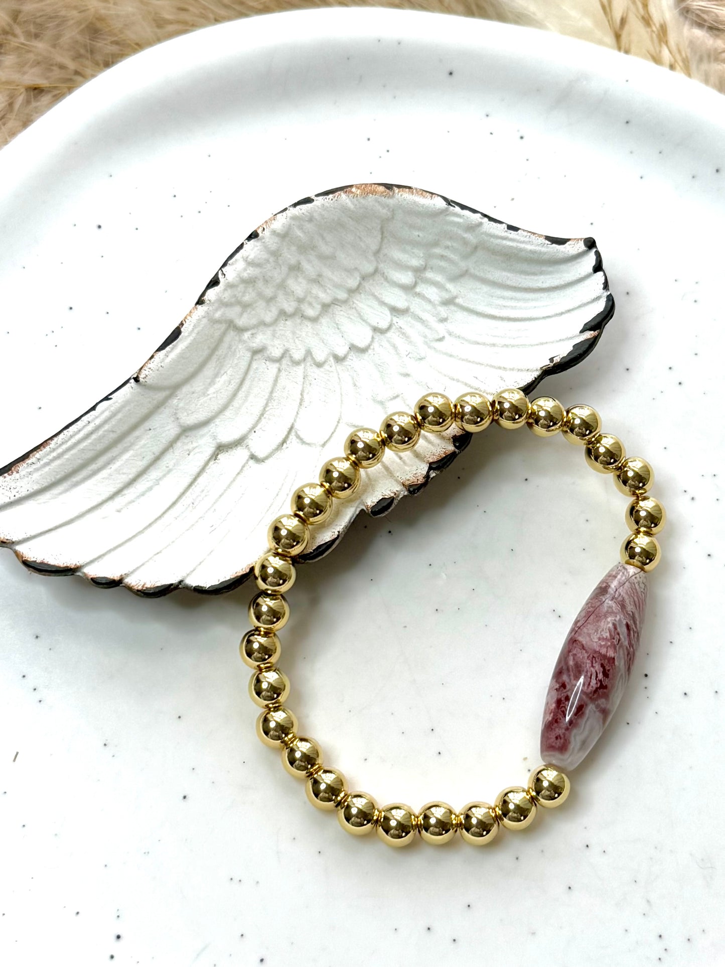 Porcelain Jasper + Gold Beaded Bracelet