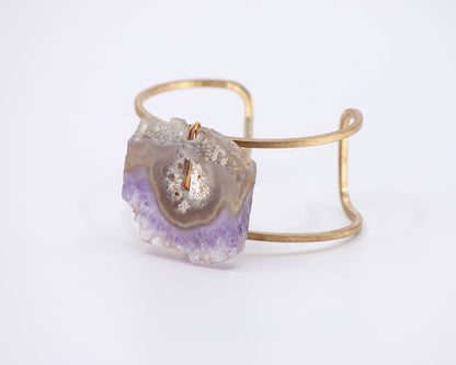Wire Wrapped Amethyst Druzy and Brass Cuff Bracelet