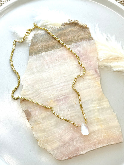 Rainbow Moonstone + Matte Gold Necklace