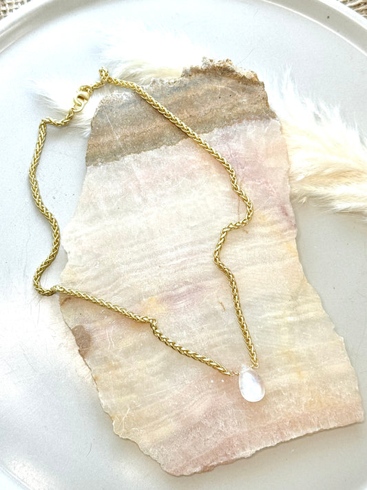 Rainbow Moonstone + Matte Gold Necklace