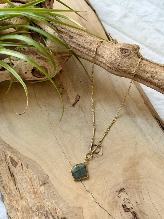 Labradorite + Gold Stainless Steel Necklace