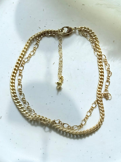 Matte Gold Duet Anklet (Twisted Figaro + Curb Chains)