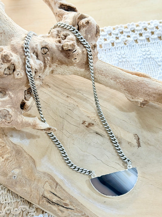 Agate + Antique Silver Pendant Necklace
