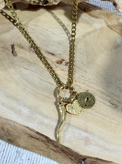Gold Amour Carabiner Charm Necklace