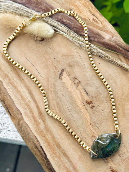 Labradorite + Matte Gold Link Necklace