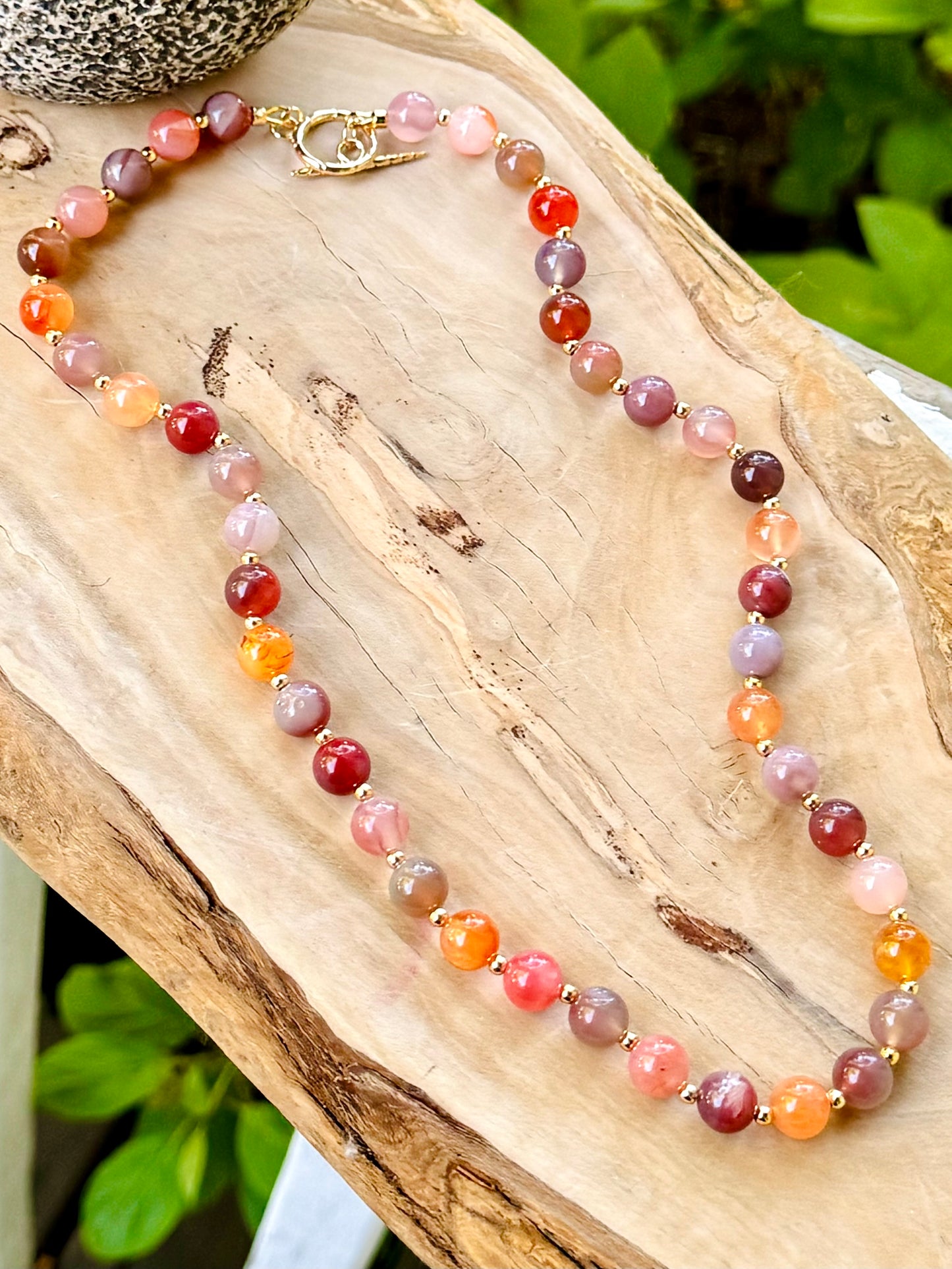 Swazi African Agate + Gold Beaded Necklace