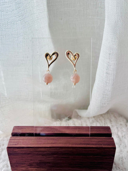 Moonstone + Gold Heart Earrings