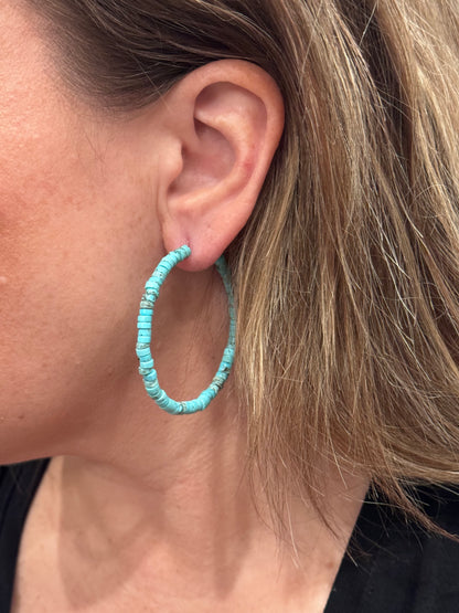Turquoise Howlite + Silver Hoop Earrings