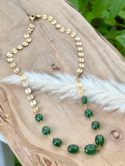 Emerald + Matte Gold Sequin Necklace