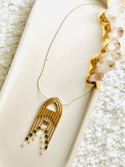 White Moonstone + Gold Waterfall Statement Necklace