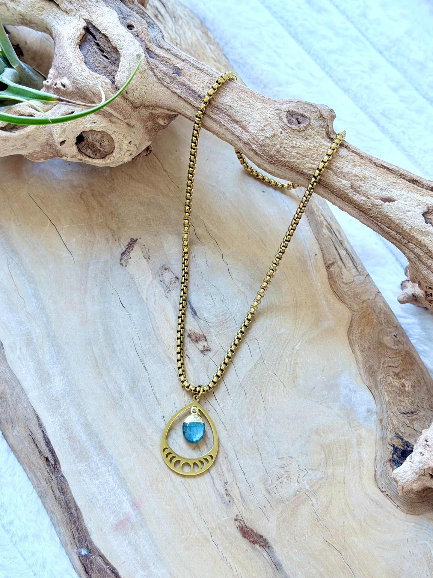 Labradorite + Gold Stainless Moon Phases Necklace