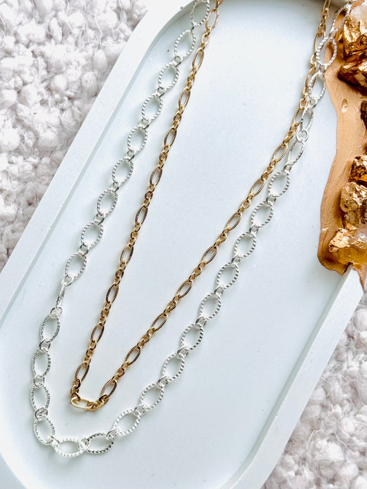 Silver + Gold Embossed Duet Necklace