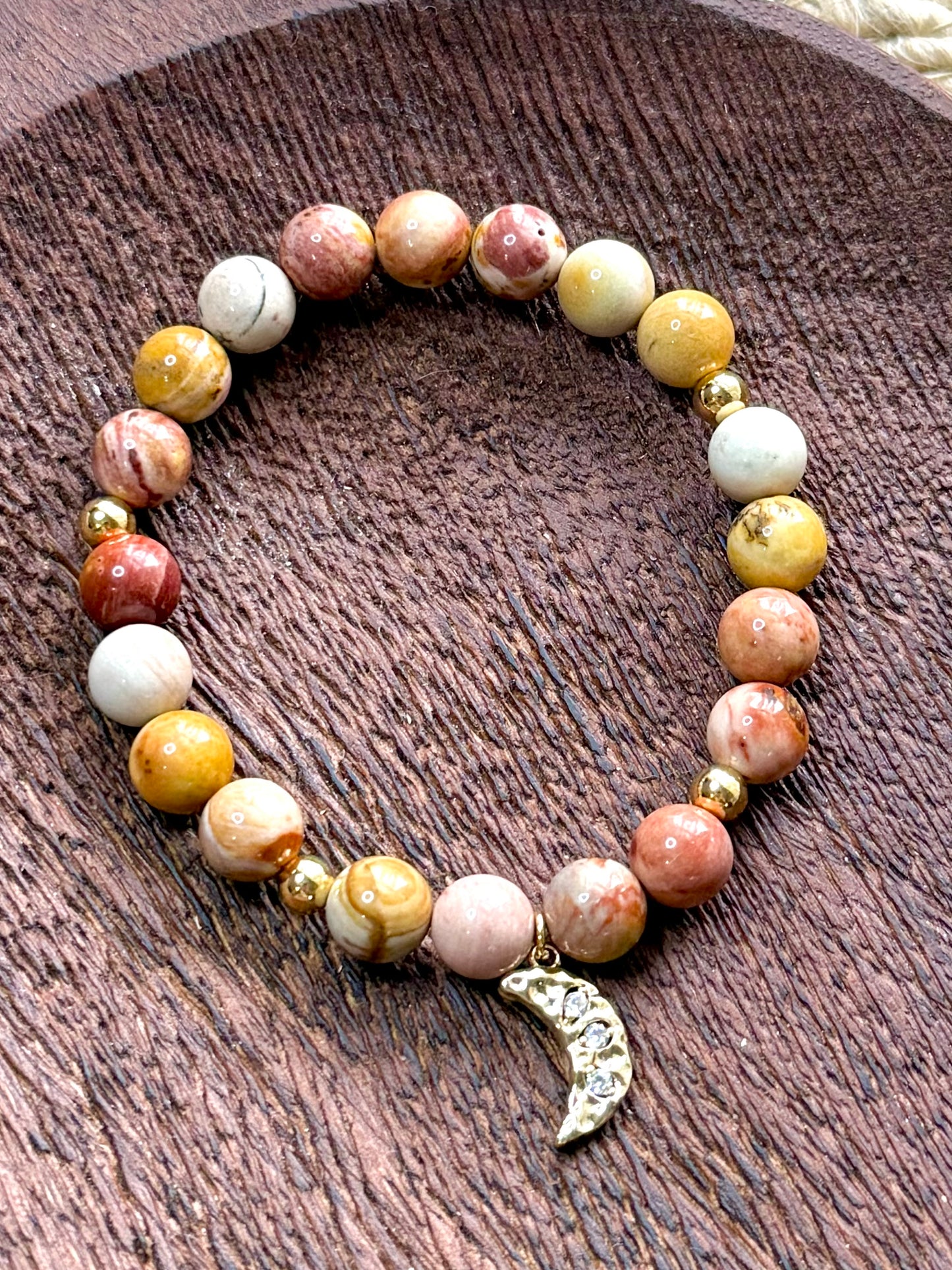 Pink Polychrome Jasper + Gold Chunky Charm Band