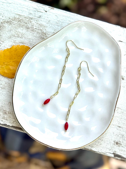 Red Coral + Gold Paperclip Duster Earrings