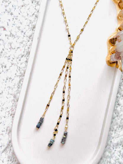 Labradorite + Gold Sequin Lariat Necklace