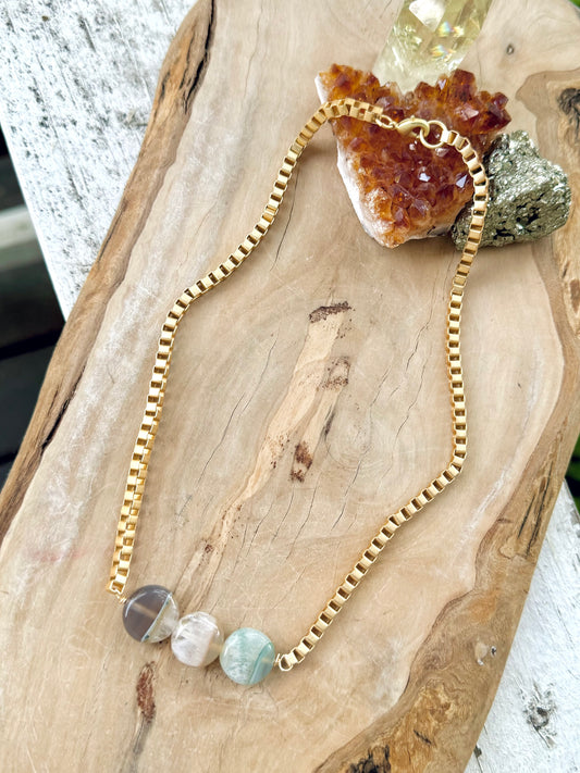 Phantom Agate + Matte Gold Trio Necklace