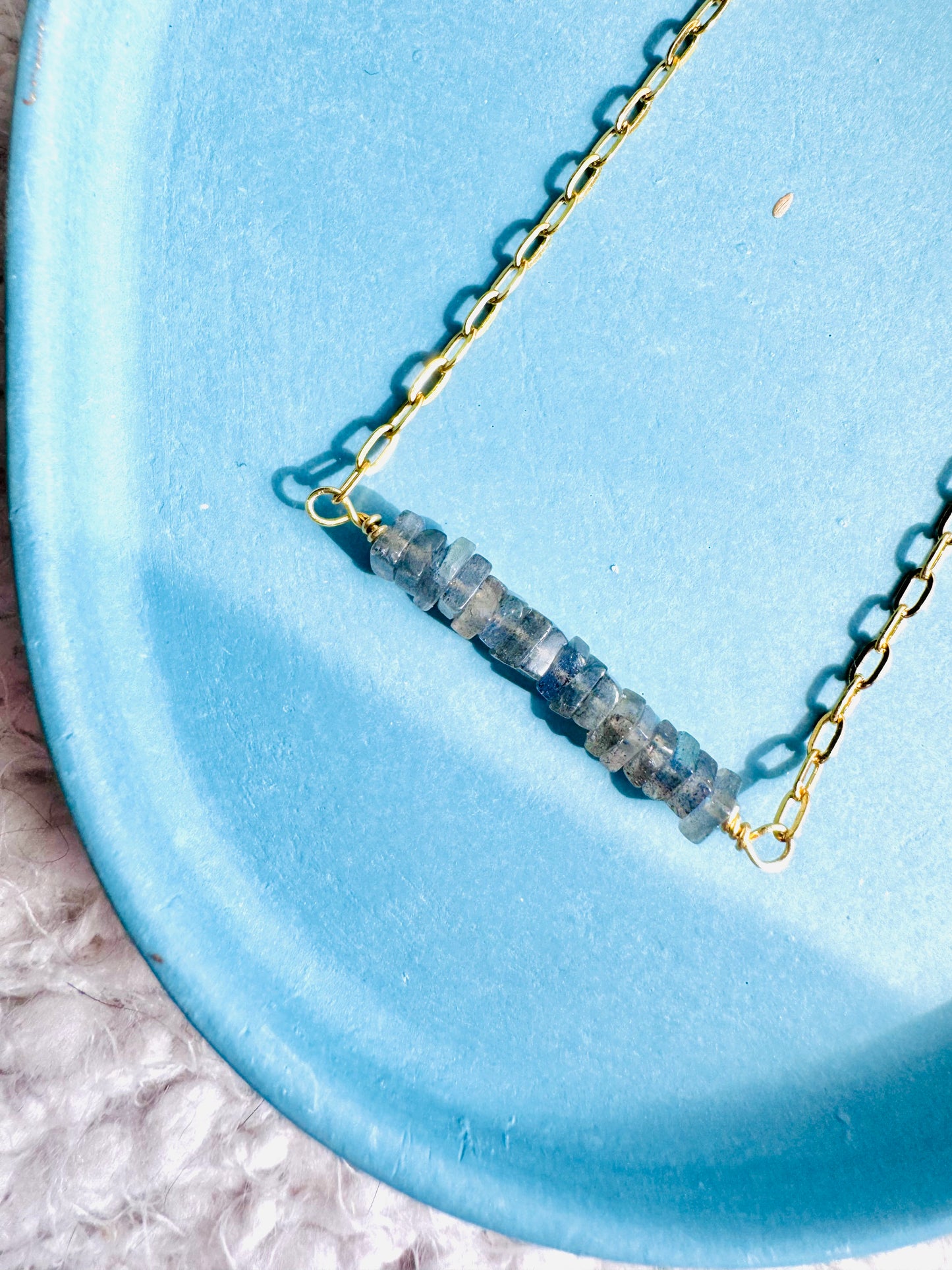 Labradorite + Gold Chain Mini Bar Necklace