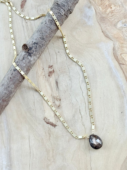 Chocolate Sapphire + Matte Gold Necklace