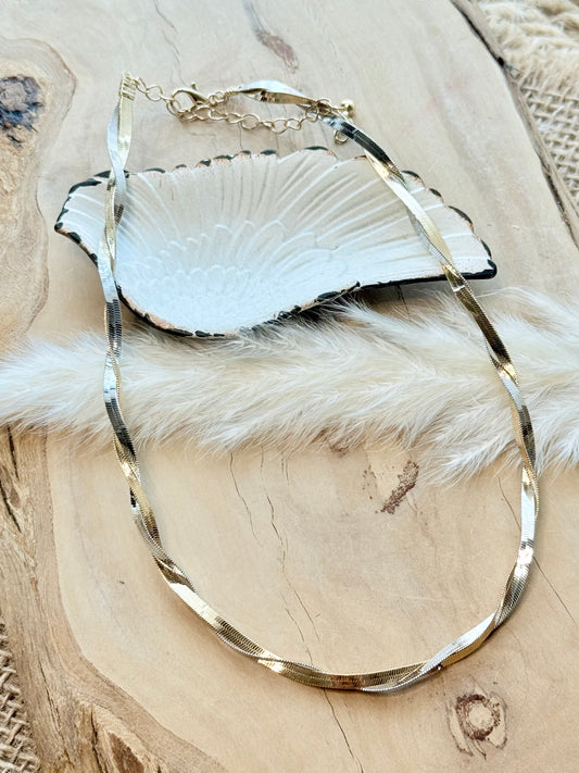 Gold + Silver Herringbone Choker Necklace
