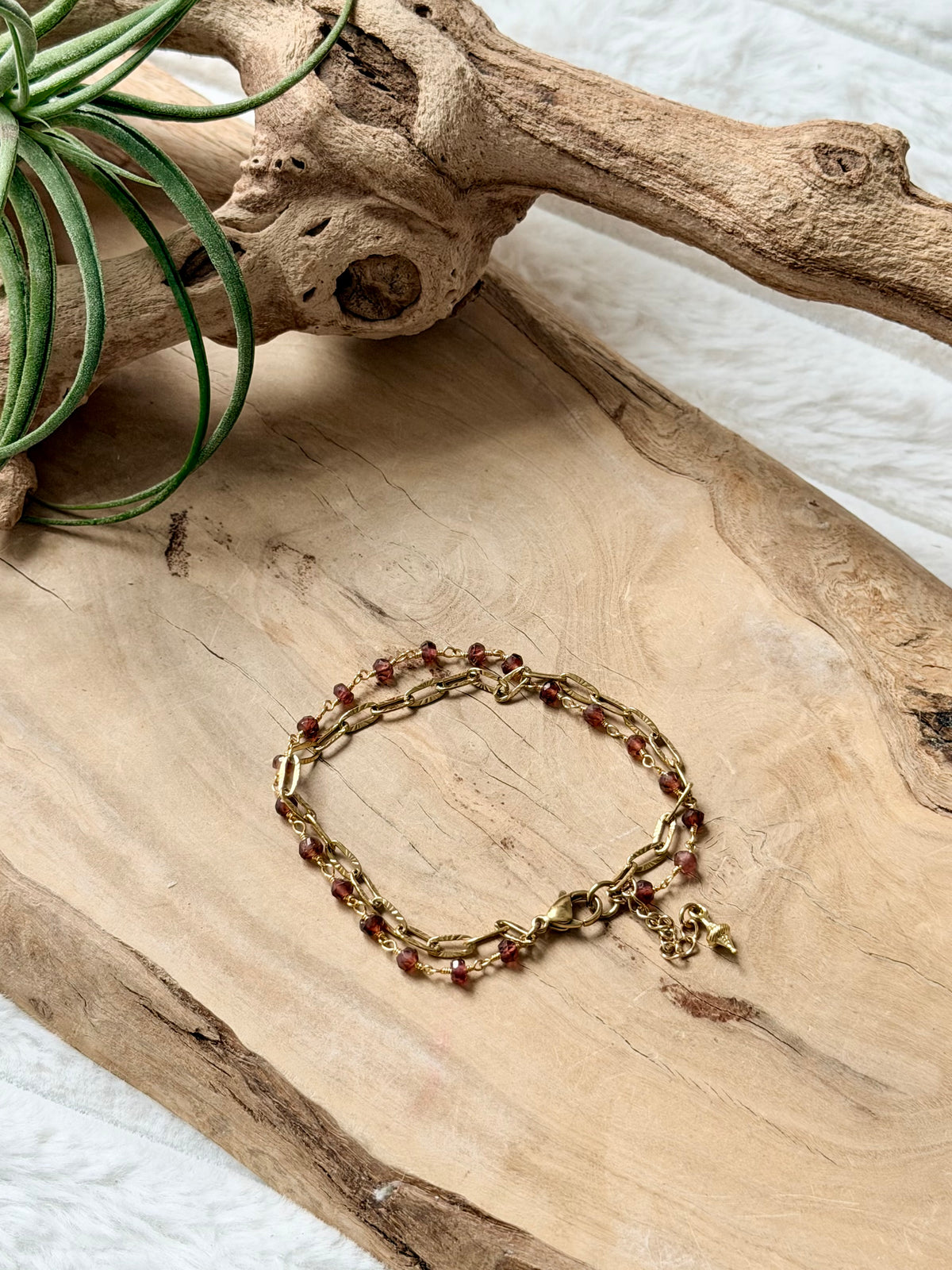 Garnet + Gold Stainless Steel Skinny Duet Bracelet
