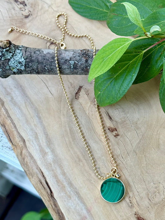 Malachite + Gold Stainless Steel Ball Chain Necklace