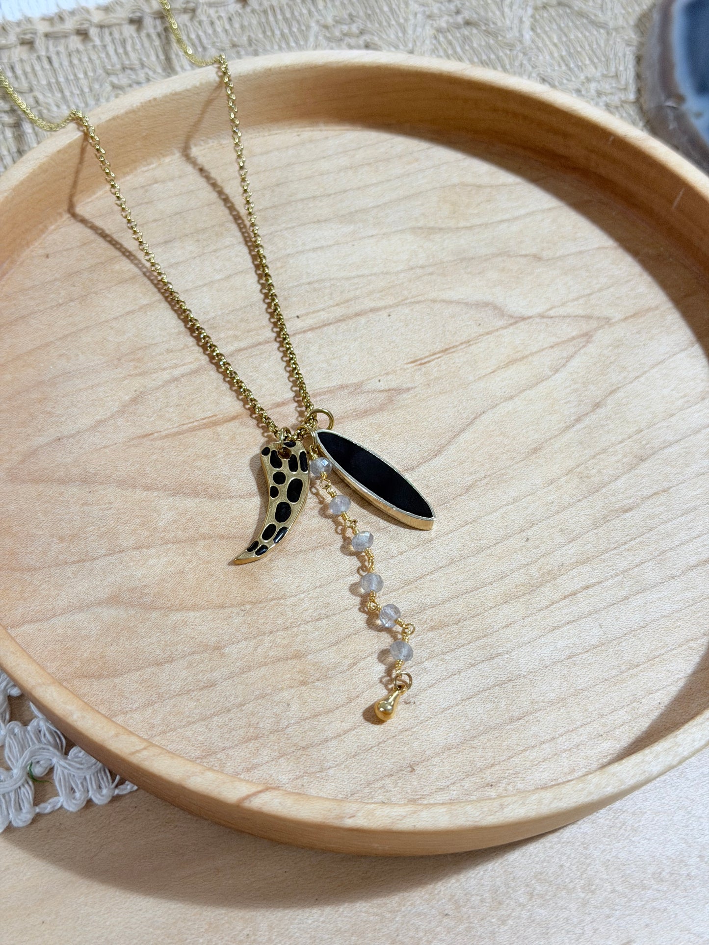 Labradorite + Black Onyx Gold Stainless Steel Necklace