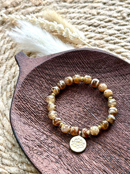 Tan Tibetan Agate + Gold Chunky Charm Band