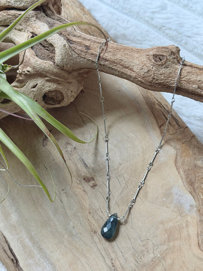 Moss Aquamarine + Silver Stainless Steel Necklace