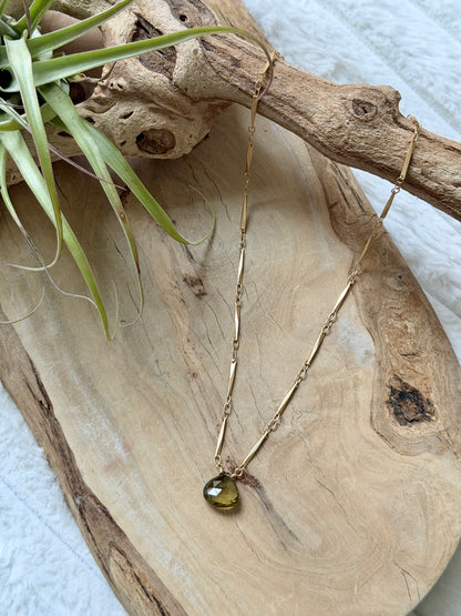Olive Tourmaline + Matte Gold Necklace
