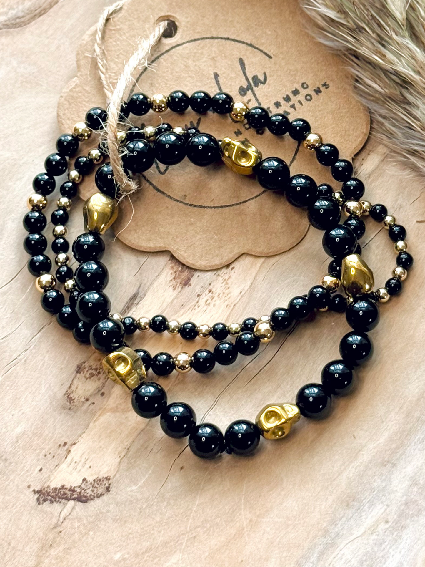 Black Onyx + Gold Skully Stack (3-stack)