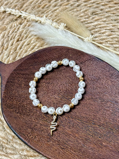 White Evil Eye Tibetan Agate + Gold Chunky Charm Band