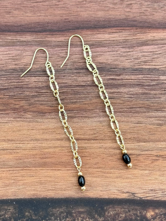 Black Onyx + Gold Duster Earrings
