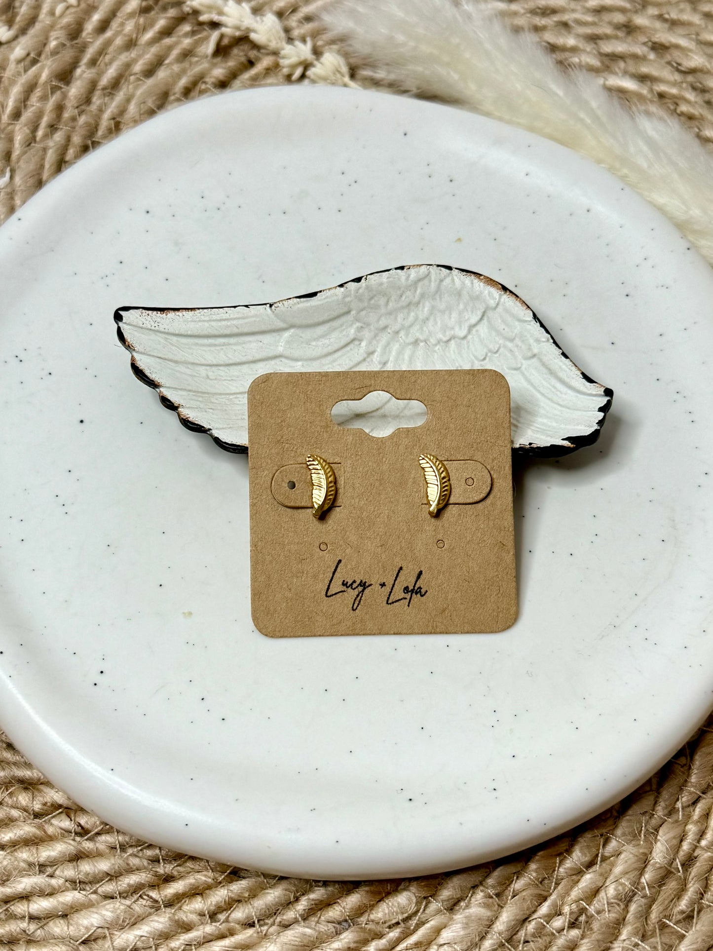 Gold Feather Mini Stud Earrings