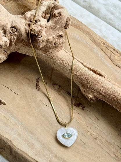 Gemstone Heart + Gold Stainless Steel Necklace