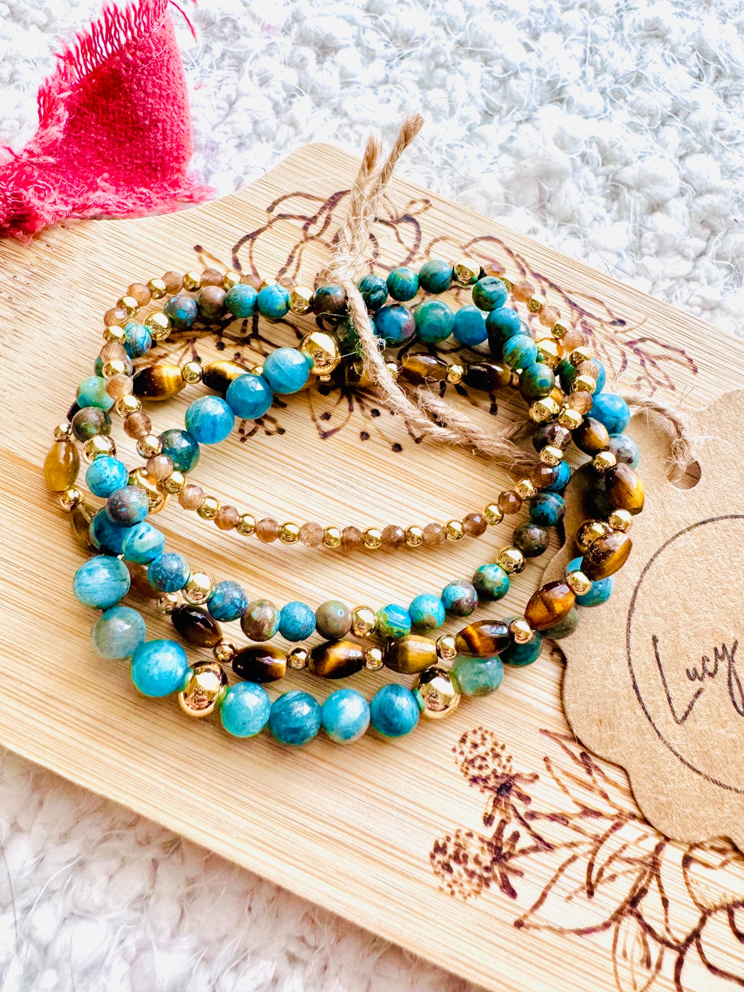 Brown + Turquoise in Gold Stack (4-stack)