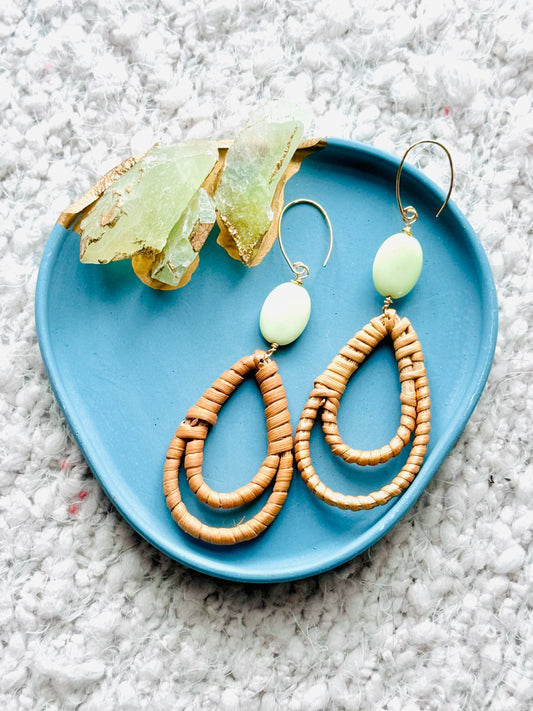 Lemon Chrysoprase + Gold Rattan Earrings