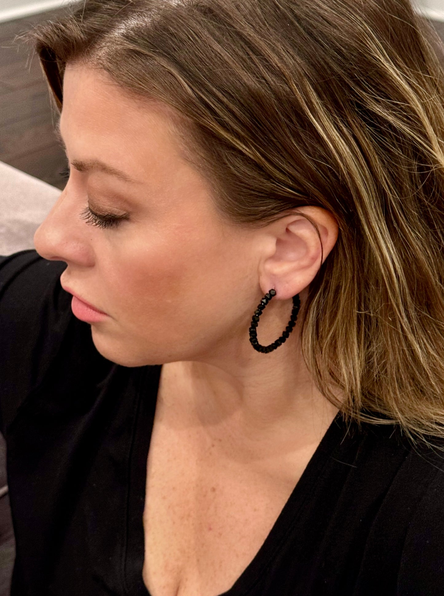 Black Onyx Hoop Earrings