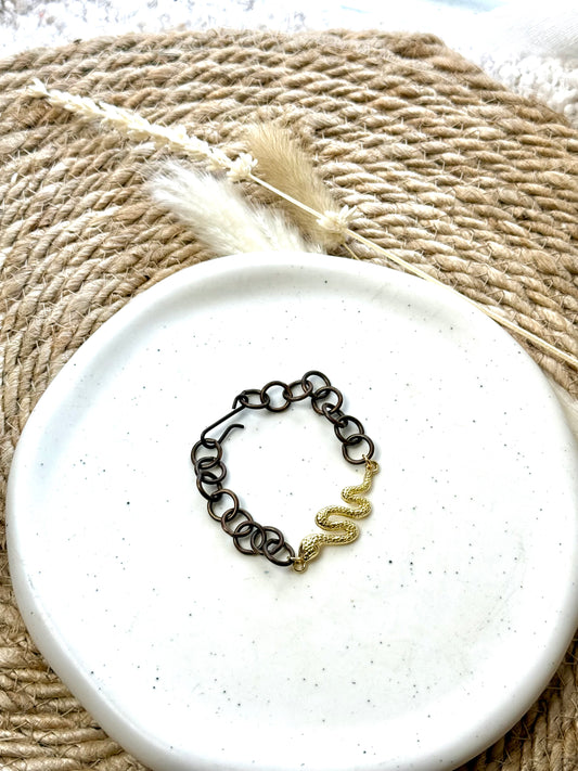 Gold Snake + Brass Chain Bracelet